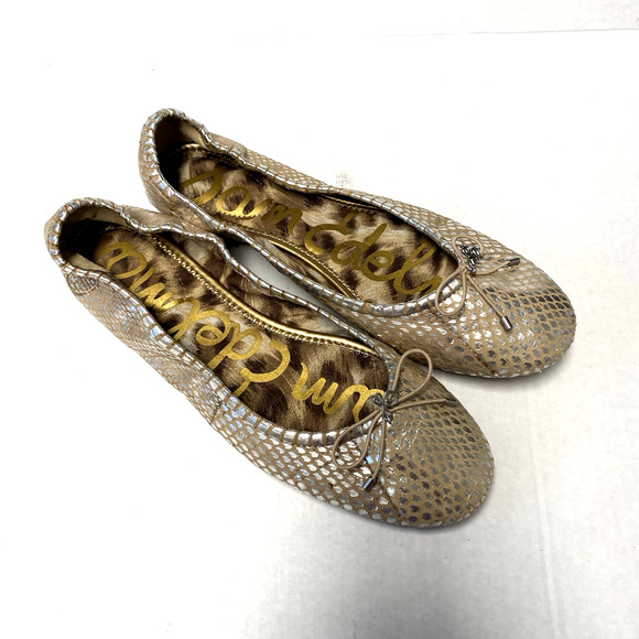 Sam Edelman Felicia Ballet Flat Ballerina Silver Snake Metallic Leather Bow 10 - Picture 2 of 7